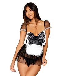 Dreamgirl Maid-Themed Open Cup Mesh Babydoll Bedroom Costume 13305