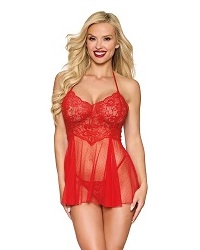 Dreamgirl Dot Mesh Babydoll & G-String Diamond 13524